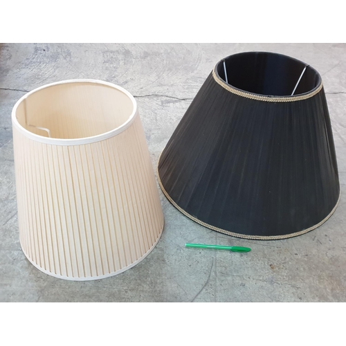 345 - 2 x Large Classic Lamp Shades; Beige and Black Textile (H:34cm x Ø34.5cm and H:33.5cm x Ø53cm)