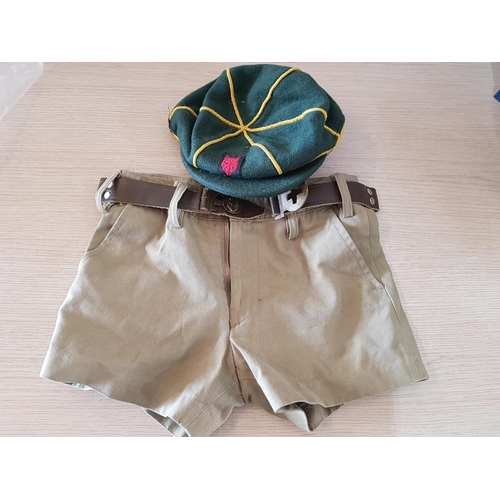 366 - Vintage Cub Scouts Shorts with Leather Belt and Cap