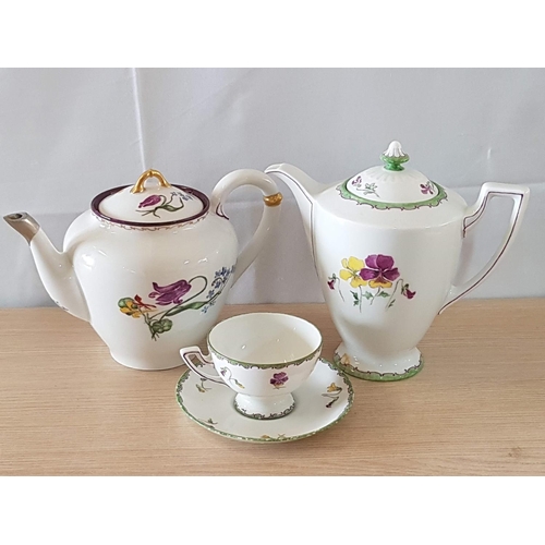 369 - Bavarian, Made in Germany Vintage Porcelain Floral Pattern Coffee Pot, Tea Pot and Matching Cup with... 