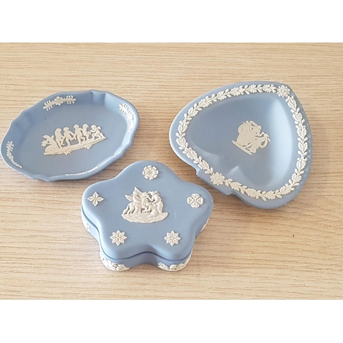 371 - Mini Wedgewood Blue Collection; Oval Dish, Headed Dish and Trinket Box (3 x Pcs)