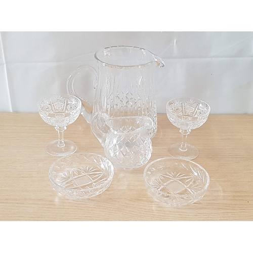 372 - Collection of Assorted Crystal inc; Water Jug (H:16cm) Milk Jug (H:7.5cm) 2 x Small Round Dishes (Ø1... 