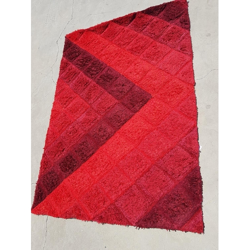 374 - Red Fluffy Carpet with Geometric Pattern (138 x 186cm)