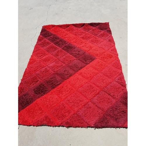 374 - Red Fluffy Carpet with Geometric Pattern (138 x 186cm)