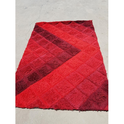 374 - Red Fluffy Carpet with Geometric Pattern (138 x 186cm)