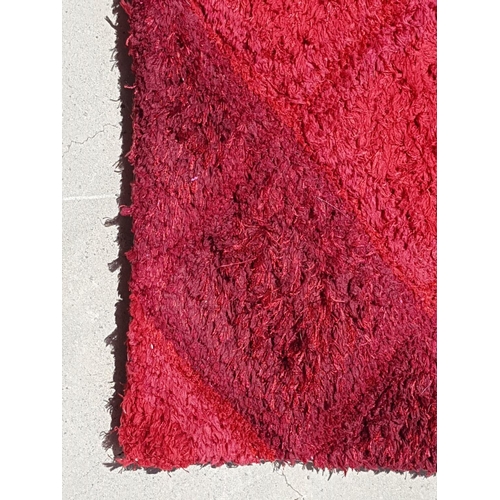 374 - Red Fluffy Carpet with Geometric Pattern (138 x 186cm)