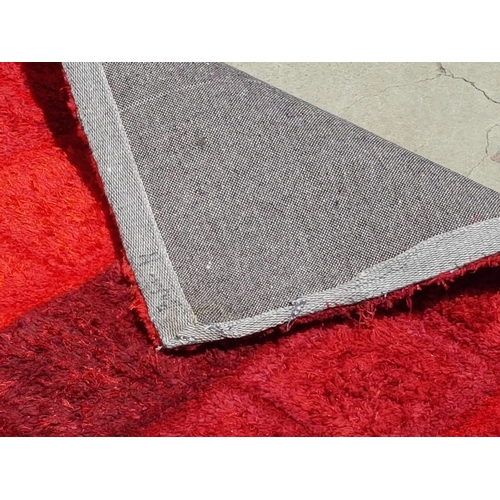 374 - Red Fluffy Carpet with Geometric Pattern (138 x 186cm)