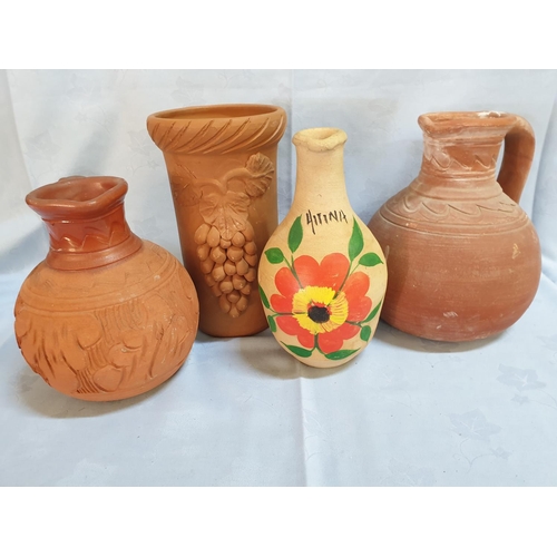 393 - 4 x Terracotta Traditional Jugs (H:24cm, H:23cm, H:23.5cm & H:20cm)