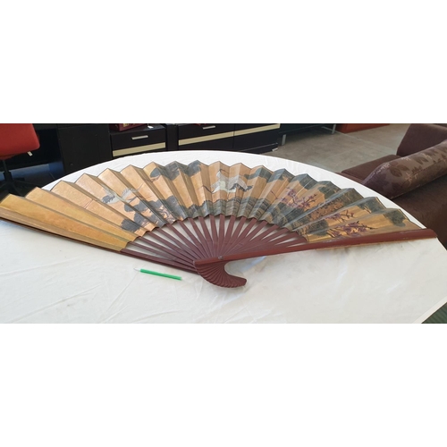 404 - Large Hand Painted Oriental Paper / Wood Fan