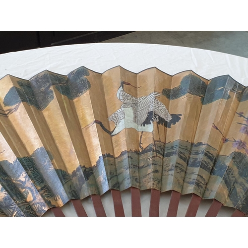 404 - Large Hand Painted Oriental Paper / Wood Fan