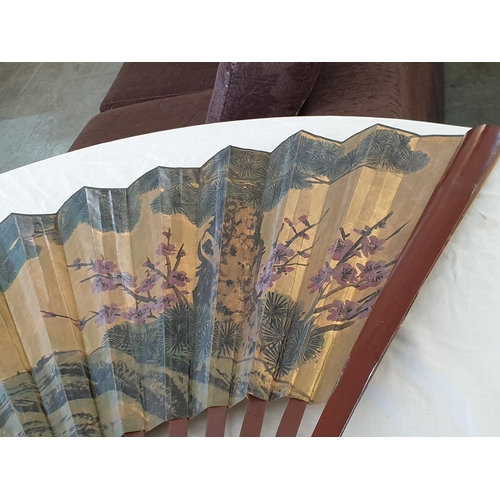 404 - Large Hand Painted Oriental Paper / Wood Fan