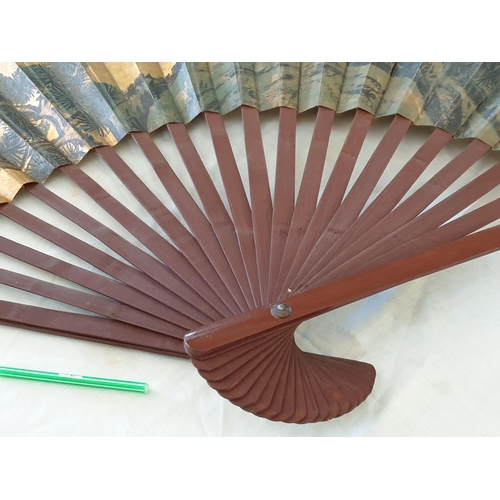 404 - Large Hand Painted Oriental Paper / Wood Fan