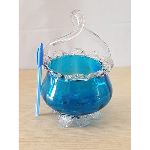 433 - Retro Turquoise Glass Basket / Candy Basket (H:12.5cm x Ø12.5cm)