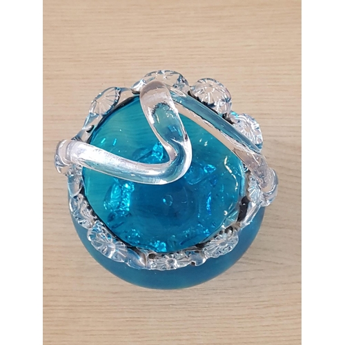 433 - Retro Turquoise Glass Basket / Candy Basket (H:12.5cm x Ø12.5cm)