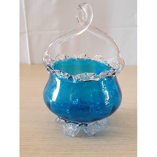 433 - Retro Turquoise Glass Basket / Candy Basket (H:12.5cm x Ø12.5cm)