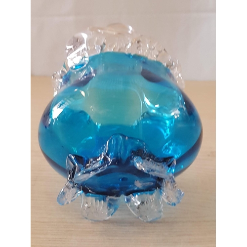 433 - Retro Turquoise Glass Basket / Candy Basket (H:12.5cm x Ø12.5cm)