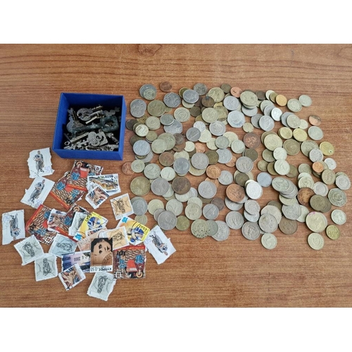 444 - Collection of Assorted World Coins Together with Small Qty of Keys and Cyprus Stamps