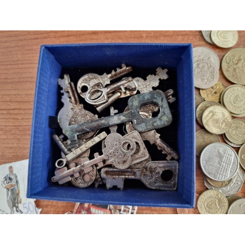 444 - Collection of Assorted World Coins Together with Small Qty of Keys and Cyprus Stamps