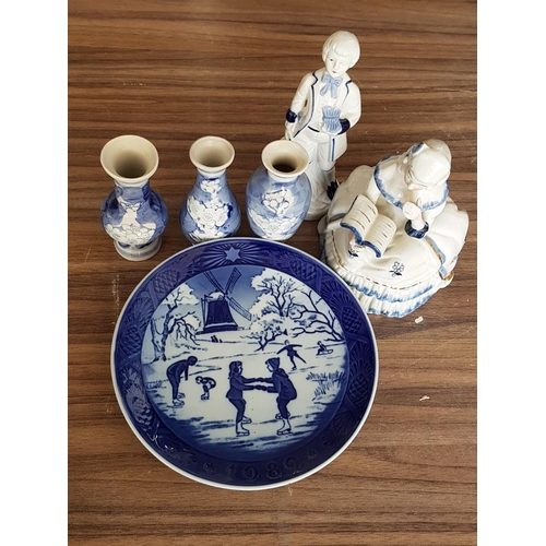 515 - Collection of Assorted Blue / White Porcelain inc; 2 x Continental Style Figurines (H:16cm & H:15.5c... 