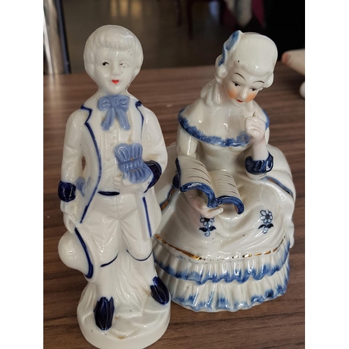 515 - Collection of Assorted Blue / White Porcelain inc; 2 x Continental Style Figurines (H:16cm & H:15.5c... 