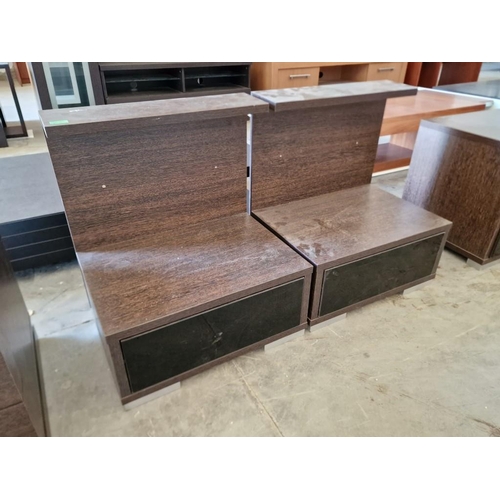 Pair of Dark Wood Effect Bedside Units with Drawer and Upper Shelf