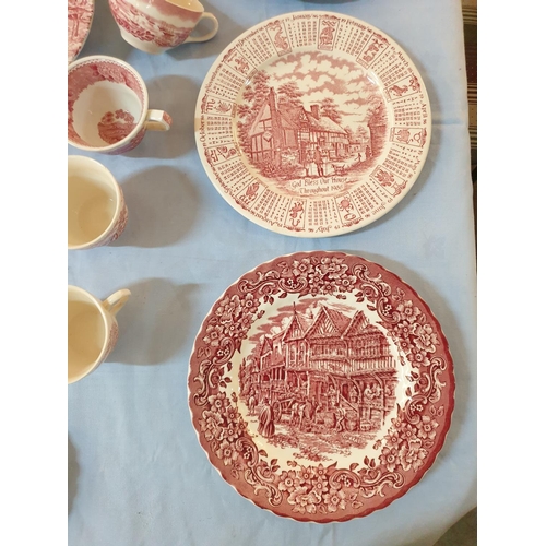 115 - Collection of Red and White Dinner Service inc; Enoch Woods English Scenery, Johnson Bros, Tonquin b... 