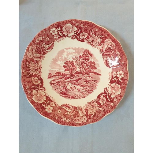 115 - Collection of Red and White Dinner Service inc; Enoch Woods English Scenery, Johnson Bros, Tonquin b... 