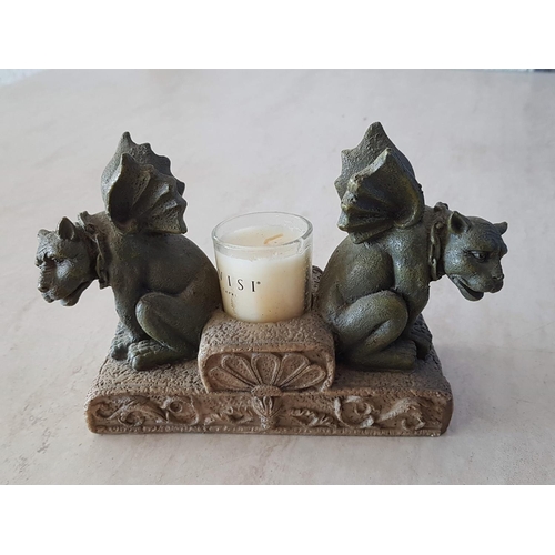 328 - Twin Gargoyles Sculpture / Candle Holder (Approx 13 x 20cm)