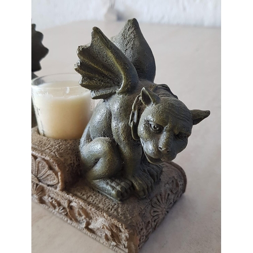 328 - Twin Gargoyles Sculpture / Candle Holder (Approx 13 x 20cm)