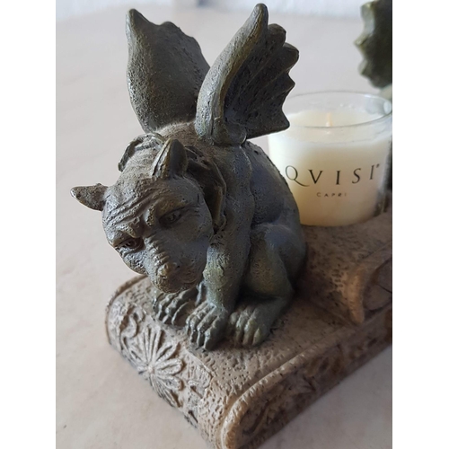 328 - Twin Gargoyles Sculpture / Candle Holder (Approx 13 x 20cm)