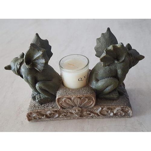 328 - Twin Gargoyles Sculpture / Candle Holder (Approx 13 x 20cm)