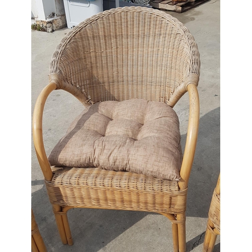 412 - Set of 4 x Wicker Garden / Patio Armchairs with Cushions and Grey Finished Small Square Table (50 x ... 