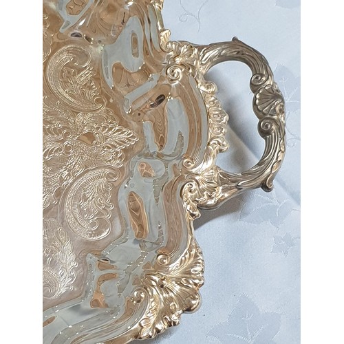 187 - Large Ornate Oval Silverplated Tray with Handles and on Legs (40 x 47cm), The Sheffield Silver Compa... 