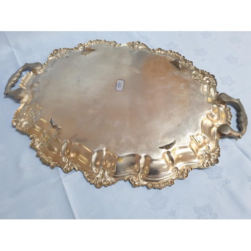 187 - Large Ornate Oval Silverplated Tray with Handles and on Legs (40 x 47cm), The Sheffield Silver Compa... 