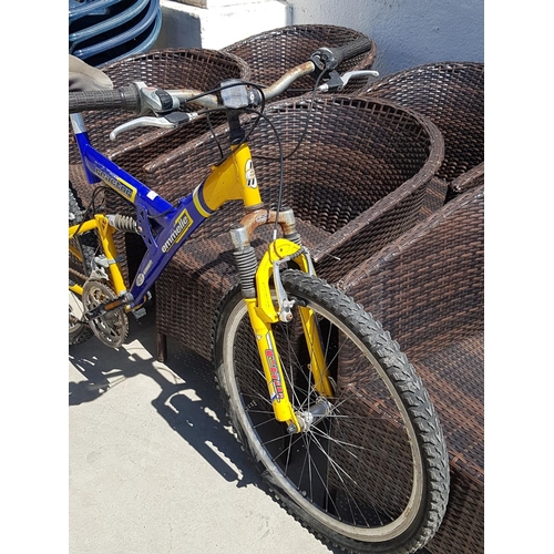 197 - Blue & Yellow Emmelle Reactor Mountain Bike, 21 Years and Suspension