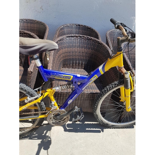 197 - Blue & Yellow Emmelle Reactor Mountain Bike, 21 Years and Suspension