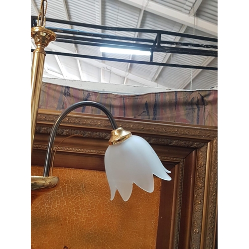 449 - 3 - Arms Hanging Light with Tulip Shape Matt Glass Lamp Shades (Un-Tested)