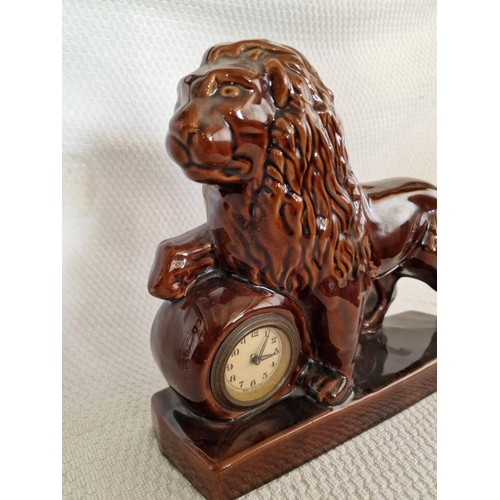 15 - Vintage Porcelain Figurine of Lion with Manual Wind Clock (Made in Germany), Untested, (Approx. H: 2... 