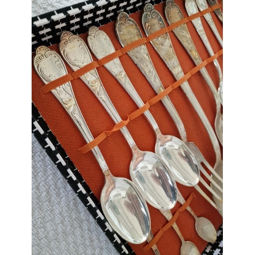 22 - Cased Silver Plated Cutlery Set (6-Place), Made in Italy, with Serving Utensils