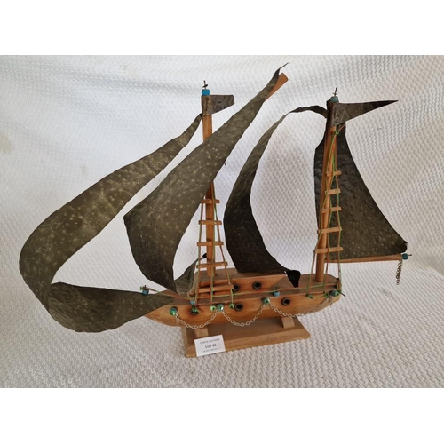 63 - Vintage Wooden Model of a Boat with Metal Sails, (Approx. H: 35cm)