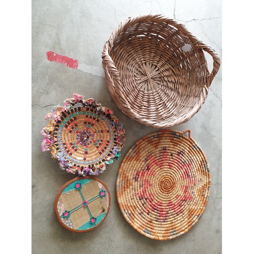 407 - Traditional Cyprus Collection inc; Large Wicker Basket (H:16cm x Ø57cm) 2 x Vintage Style Straw Mats... 