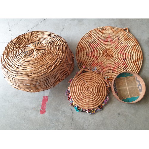 407 - Traditional Cyprus Collection inc; Large Wicker Basket (H:16cm x Ø57cm) 2 x Vintage Style Straw Mats... 