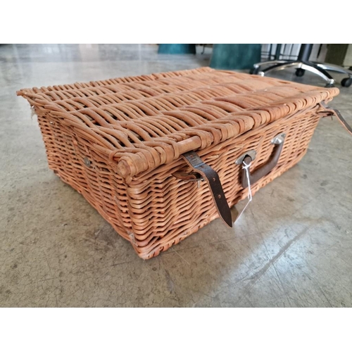 18 - Vintage Wicker Picnic Hamper with Original Contents; China Plates, Cutlery, Mugs, Tupperware, etc