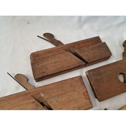 34 - Collection of 5 x Vintage Wood Planes, Together with Hardwood & Brass Carpenters Scrobe, (6)