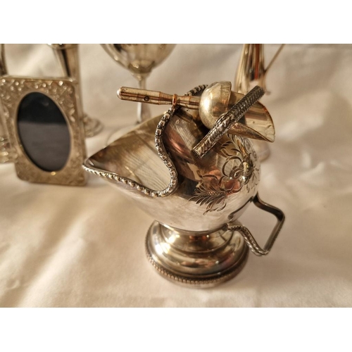 38 - Collection of 7 x Assorted Silver Plated Items, Incl. Sugar Skuttle and Scoop, Bud vases, Goblet, Ta... 