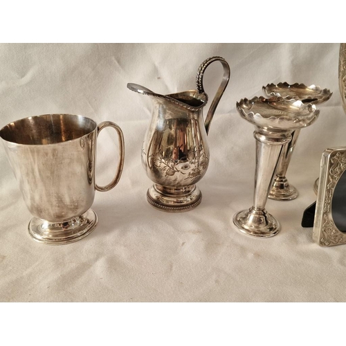 38 - Collection of 7 x Assorted Silver Plated Items, Incl. Sugar Skuttle and Scoop, Bud vases, Goblet, Ta... 