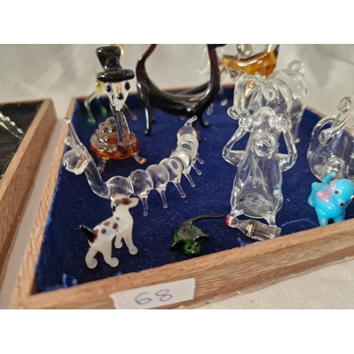 68 - Collection of 15 x Glass Animals and 7 Piece Glass Orchestra Members, on Velvet Trays