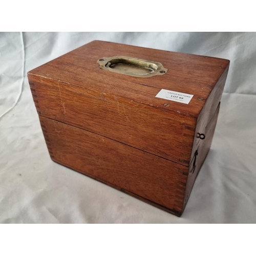 69 - Antique Wooden Box with Brass Fittings, Hinged Lid and Lined Fabric, (Approx. 24 x 17 x 17cm)