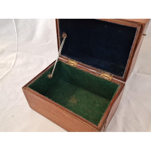 69 - Antique Wooden Box with Brass Fittings, Hinged Lid and Lined Fabric, (Approx. 24 x 17 x 17cm)