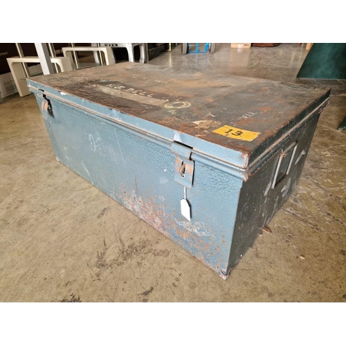 74 - Heavy Metal Shipping Trunk with Handles and 2 x Clasps, (Approx. 94 x 53 x 37cm)