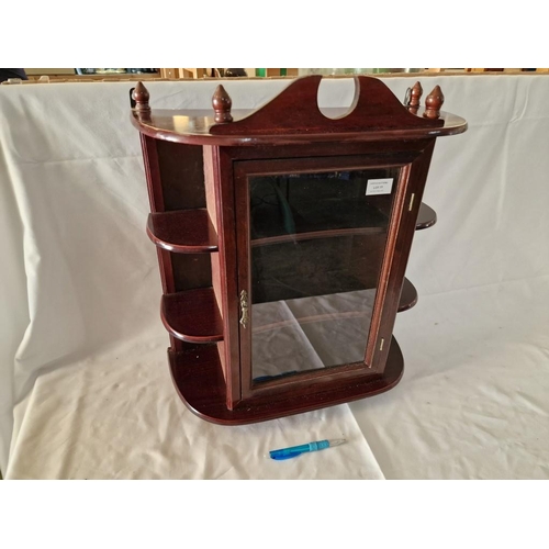 77 - Dark Wood Display Cabinet with Side Shelves, Free-Standing or Wall Mounted, (Approx. 48 x 22 x 54cm)